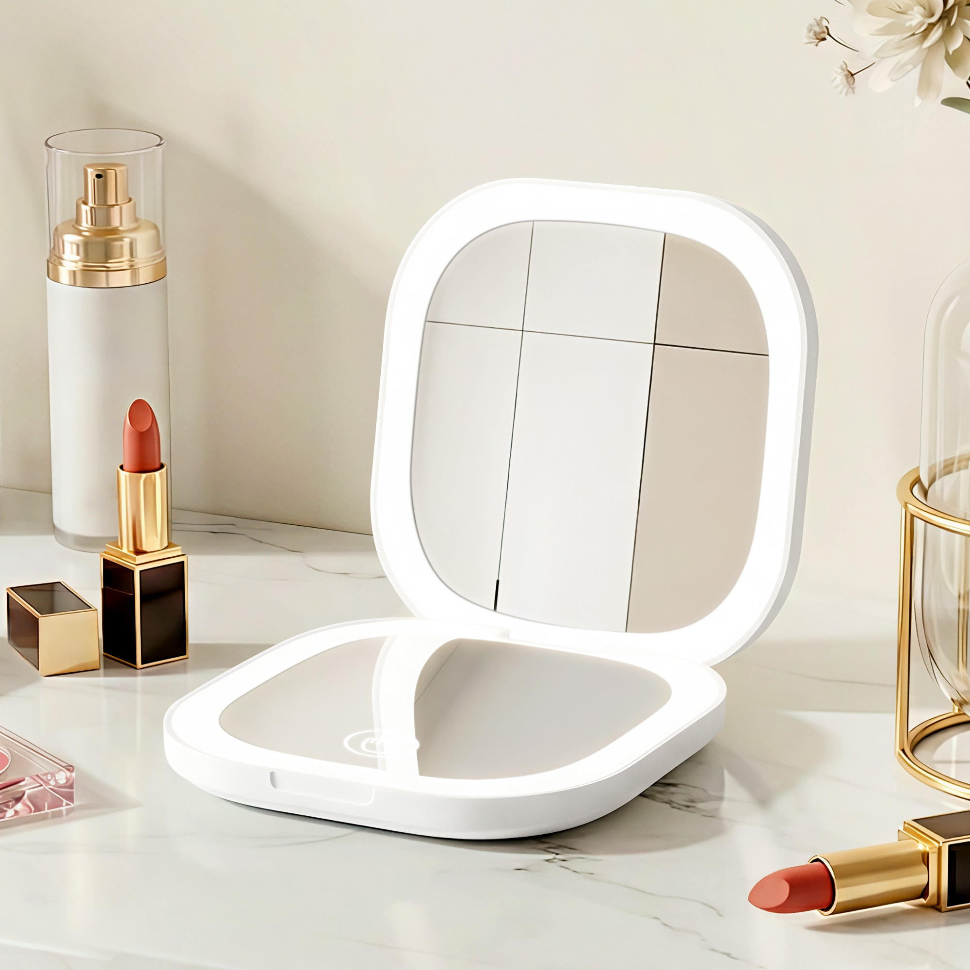 Embellir LED Compact Mirror Lighted Travel Makeup Mirror Pocket-Sized 1x 10x Magnification Square White-Health &amp; Beauty > Makeup > Makeup Mirrors-PEROZ Accessories