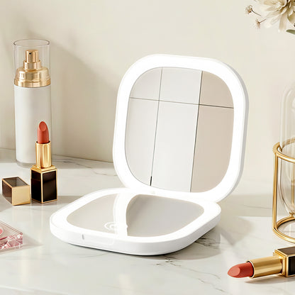 Embellir LED Compact Mirror Lighted Travel Makeup Mirror Pocket-Sized 1x 10x Magnification Square White-Health &amp; Beauty > Makeup > Makeup Mirrors-PEROZ Accessories