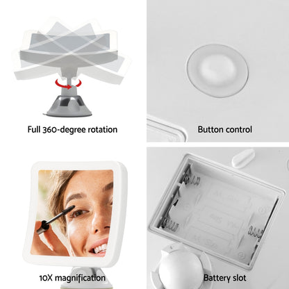 Embellir Makeup Mirror 10X Magnification LED Light Adjustable Rotation Cordless Suction Cup-Health &amp; Beauty > Makeup > Makeup Mirrors-PEROZ Accessories