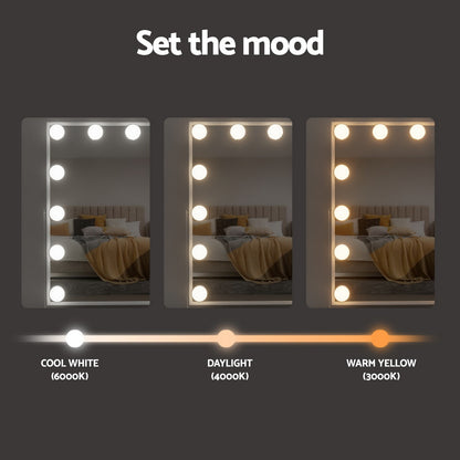 Embellir Bluetooth Makeup Mirror 30x40cm Hollywood Vanity with LED Light White-Home &amp; Garden &gt; Decor &gt; Mirrors-PEROZ Accessories