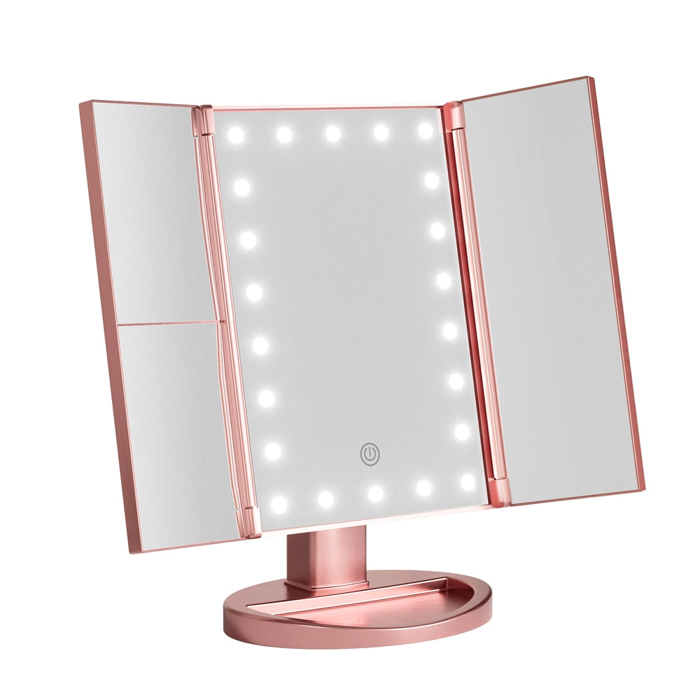 Embellir Tri-fold Makeup Mirror 1X2X3X Magnifying with LED Light Travel Portable Pink-Health &amp; Beauty &gt; Makeup &gt; Makeup Mirrors-PEROZ Accessories
