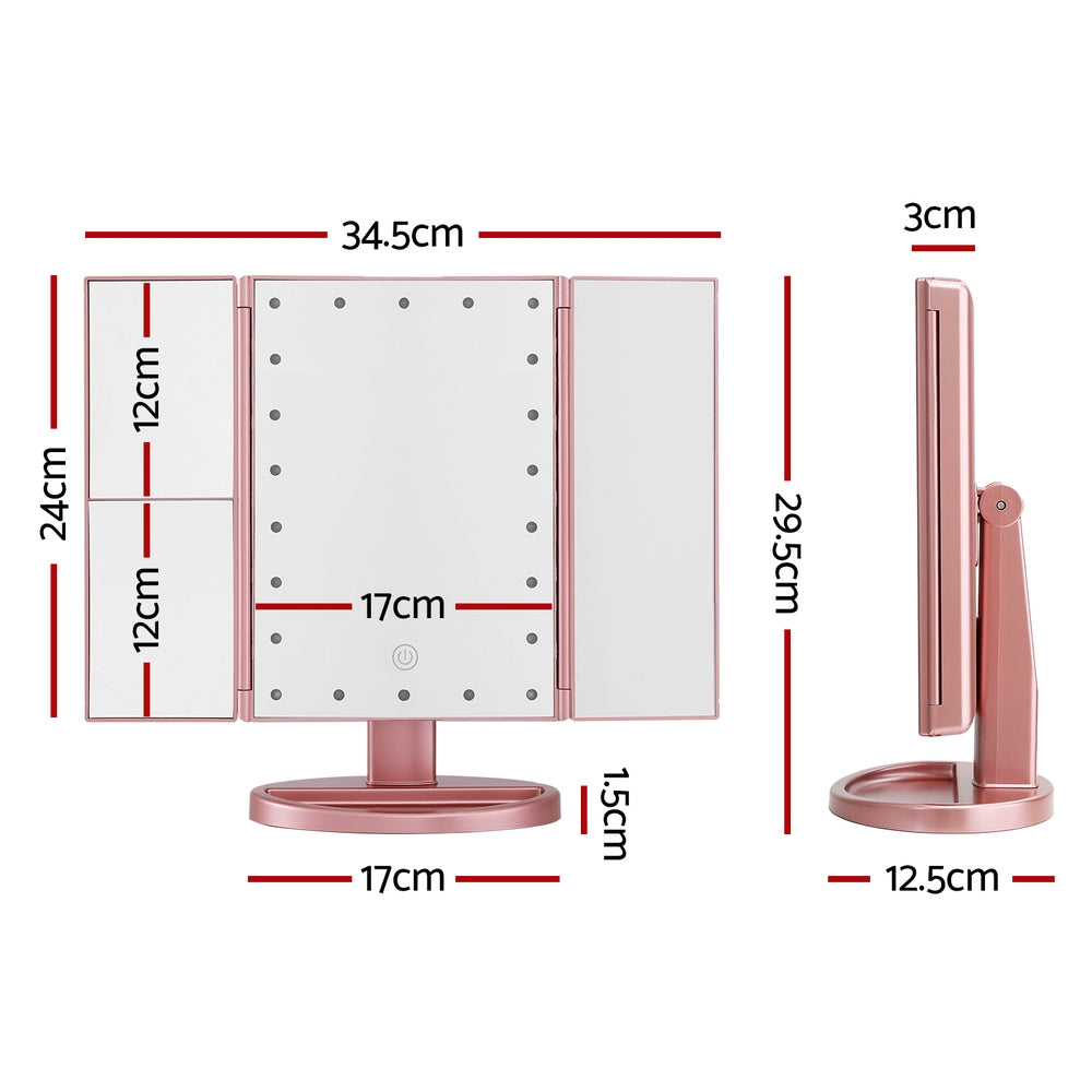 Embellir Tri-fold Makeup Mirror 1X2X3X Magnifying with LED Light Travel Portable Pink-Health &amp; Beauty &gt; Makeup &gt; Makeup Mirrors-PEROZ Accessories