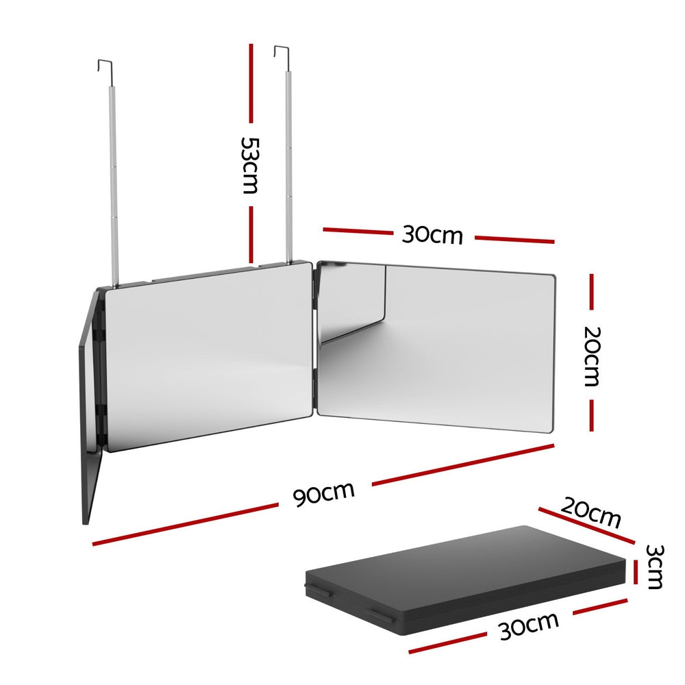 Embellir Trifold Mirror Makeup Portable with Height Adjustable 3 Way Telescoping Hook Hair Cutting Styling-Health &amp; Beauty > Makeup > Makeup Mirrors-PEROZ Accessories