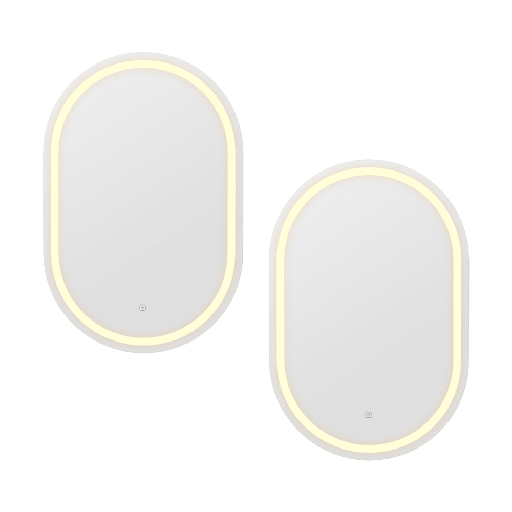 Embellir 2 LED Wall Mirror With Light 50X75CM Bathroom Decor Oval Mirrors Vanity-Health &amp; Beauty &gt; Makeup &gt; Makeup Mirrors-PEROZ Accessories