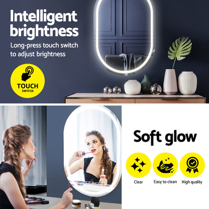 Embellir 2 LED Wall Mirror With Light 50X75CM Bathroom Decor Oval Mirrors Vanity-Health &amp; Beauty &gt; Makeup &gt; Makeup Mirrors-PEROZ Accessories