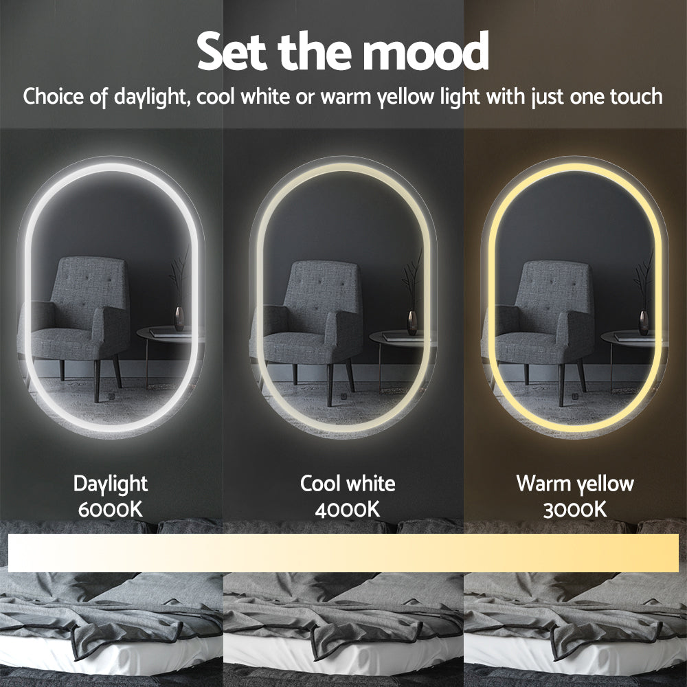 Embellir 2 LED Wall Mirror With Light 50X75CM Bathroom Decor Oval Mirrors Vanity-Health &amp; Beauty &gt; Makeup &gt; Makeup Mirrors-PEROZ Accessories