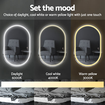 Embellir 2 LED Wall Mirror With Light 50X75CM Bathroom Decor Oval Mirrors Vanity-Health &amp; Beauty &gt; Makeup &gt; Makeup Mirrors-PEROZ Accessories