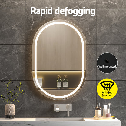 Embellir 2 LED Wall Mirror With Light 50X75CM Bathroom Decor Oval Mirrors Vanity-Health &amp; Beauty &gt; Makeup &gt; Makeup Mirrors-PEROZ Accessories