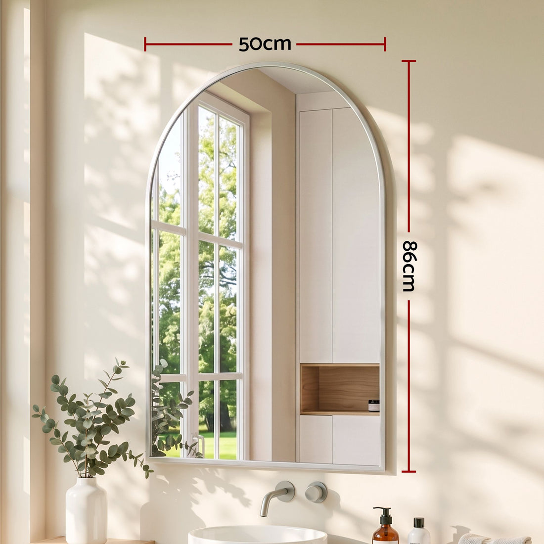Embellir Arch Wall Mirror, Decorative Silver Frame Mirrors, 86x50cm Bathroom Vanity Mirror, Slim Frame for Living Room Entryway Bedroom Decor-Home &amp; Garden > Decor > Mirrors-PEROZ Accessories