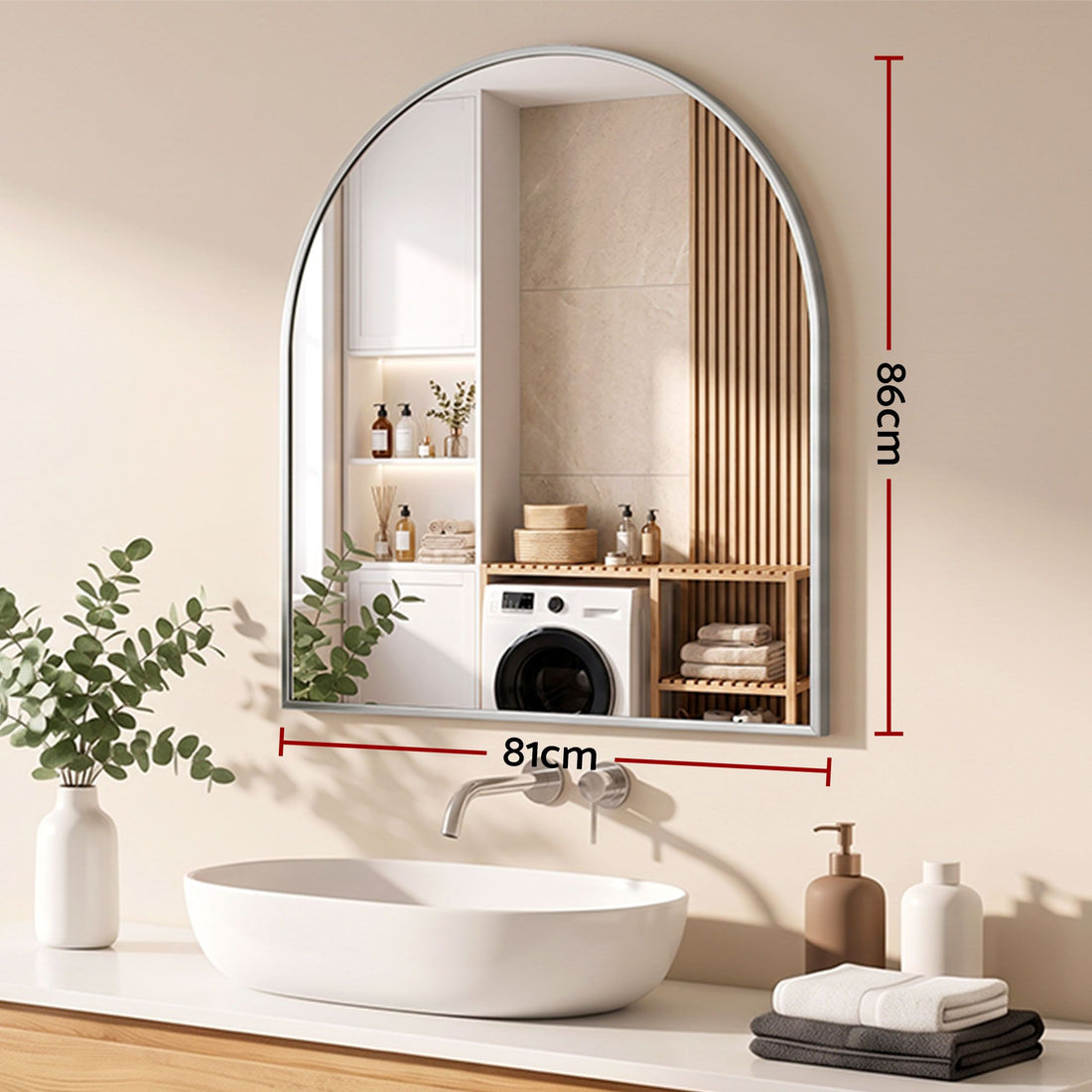 Embellir Arch Wall Mirror, Decorative Silver Frame Mirrors, 86x81cm Bathroom Vanity Mirror, Slim Frame for Living Room Entryway Bedroom Decor-Home &amp; Garden > Decor > Mirrors-PEROZ Accessories