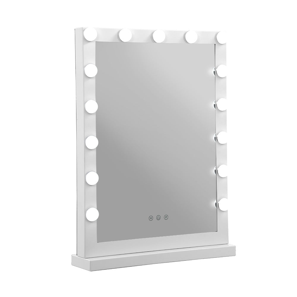 Embellir Makeup Mirror 43x61cm Hollywood Vanity with LED Light Tabletop White-Makeup Mirrors-PEROZ Accessories