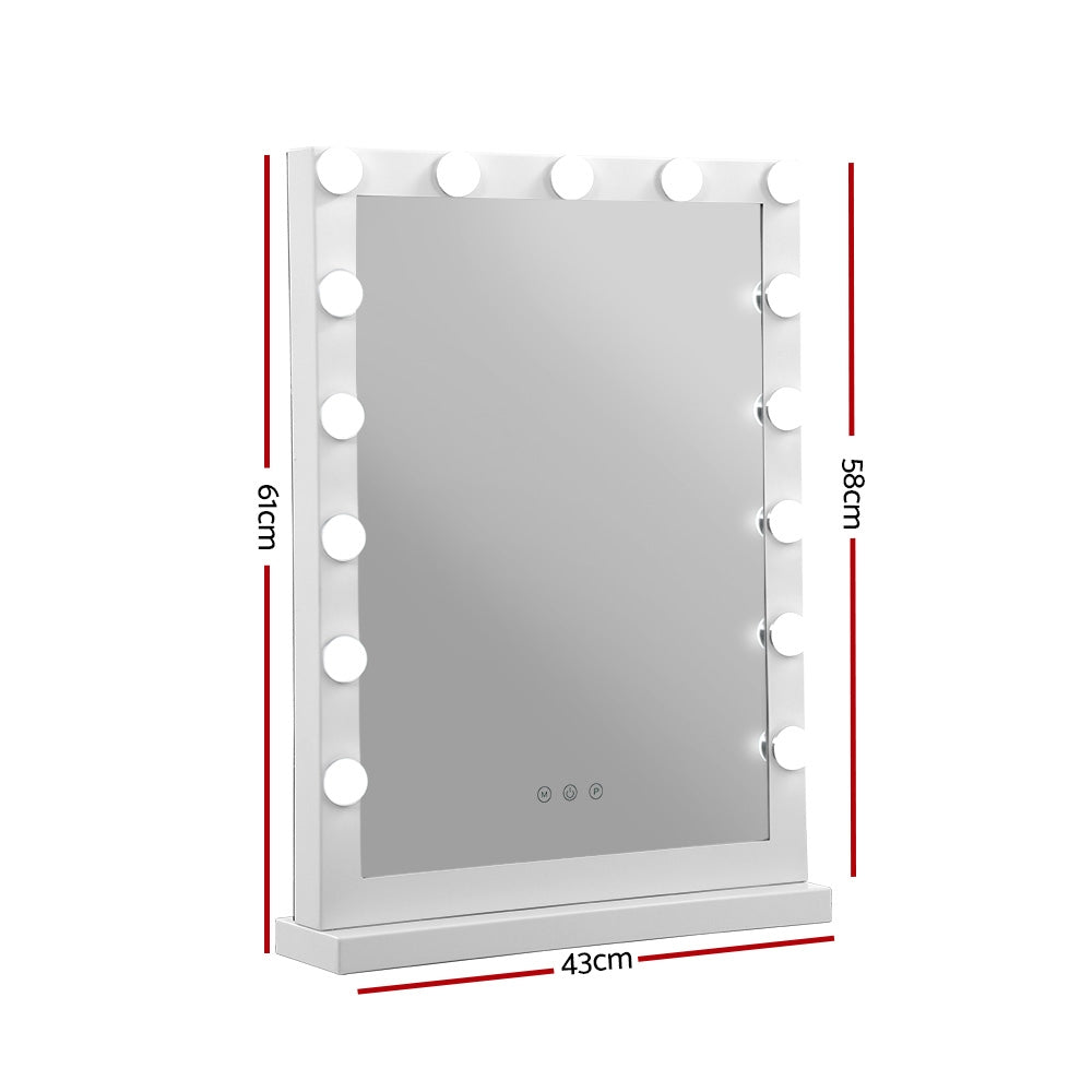 Embellir Makeup Mirror 43x61cm Hollywood Vanity with LED Light Tabletop White-Makeup Mirrors-PEROZ Accessories