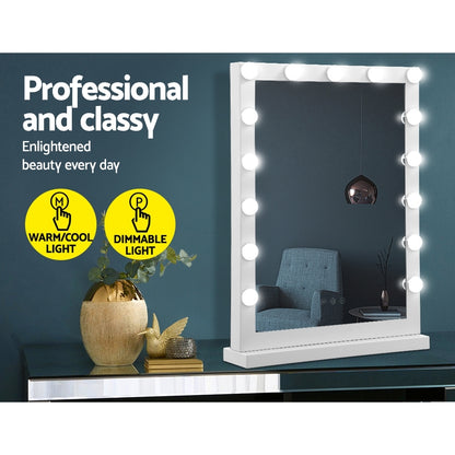 Embellir Makeup Mirror 43x61cm Hollywood Vanity with LED Light Tabletop White-Makeup Mirrors-PEROZ Accessories