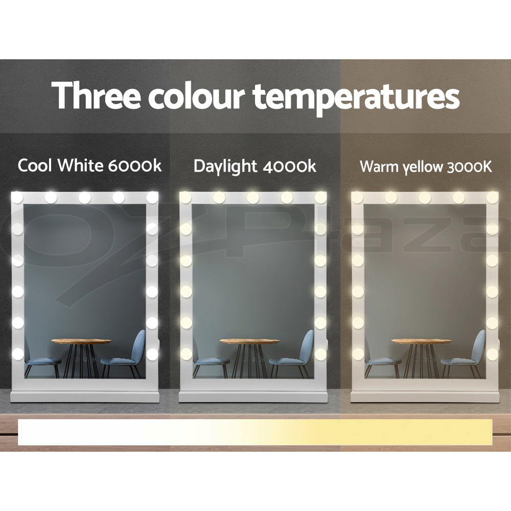 Embellir Makeup Mirror 43x61cm Hollywood Vanity with LED Light Tabletop White-Makeup Mirrors-PEROZ Accessories