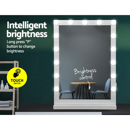 Embellir Makeup Mirror 43x61cm Hollywood Vanity with LED Light Tabletop White-Makeup Mirrors-PEROZ Accessories