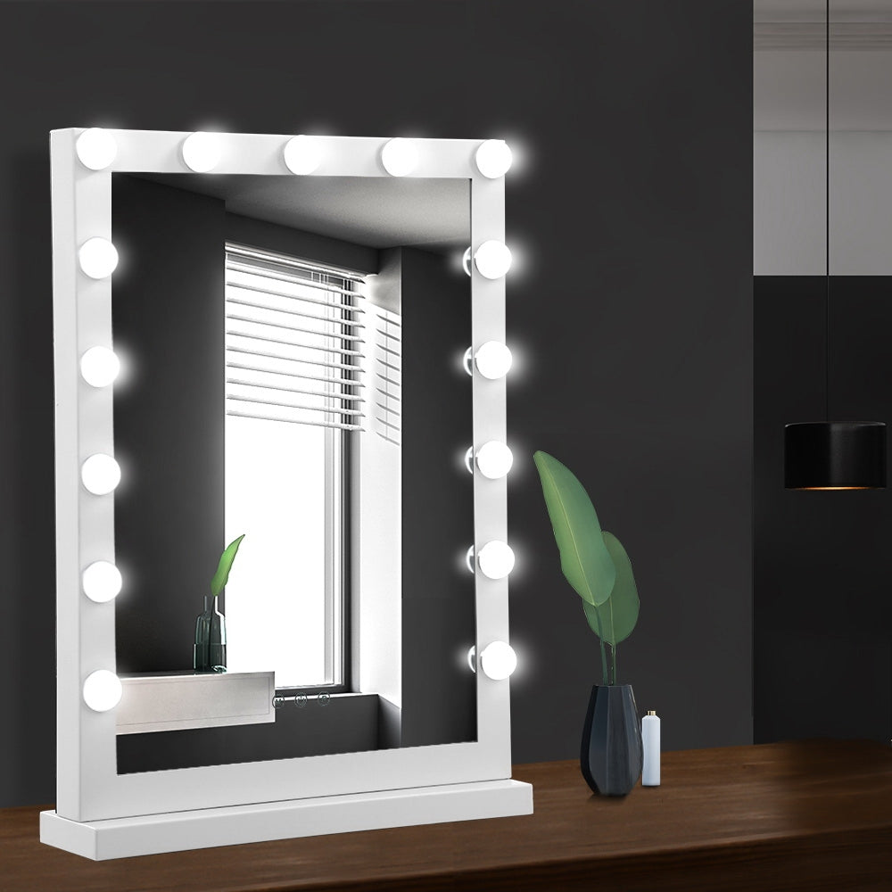 Embellir Makeup Mirror 43x61cm Hollywood Vanity with LED Light Tabletop White-Makeup Mirrors-PEROZ Accessories