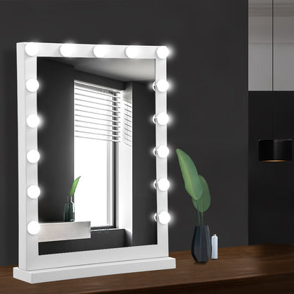 Embellir Makeup Mirror 43x61cm Hollywood Vanity with LED Light Tabletop White-Makeup Mirrors-PEROZ Accessories