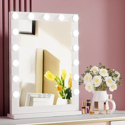 Embellir Makeup Mirror 43x61cm Hollywood Vanity with LED Light Tabletop White-Makeup Mirrors-PEROZ Accessories