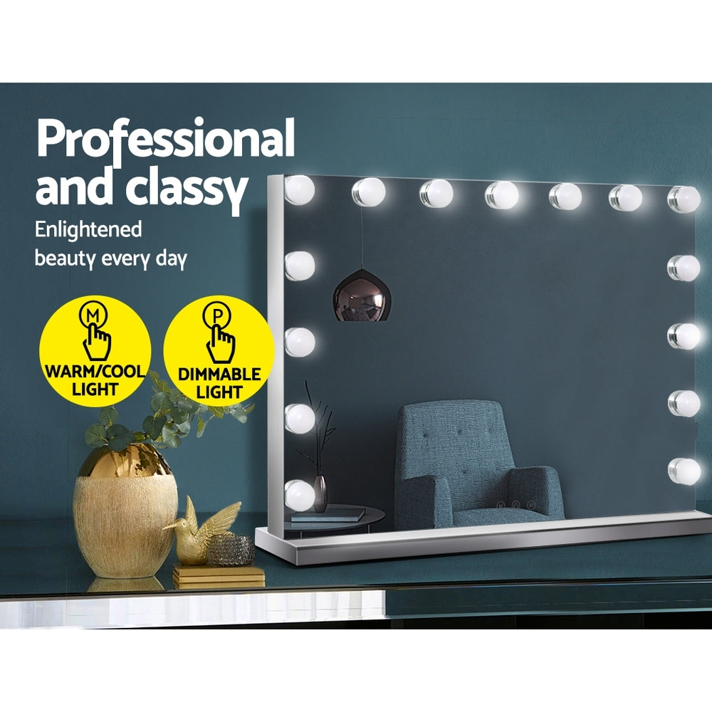 Embellir Makeup Mirror 58x46cm Hollywood Vanity with LED Light Tabletop Wall-Makeup Mirrors-PEROZ Accessories
