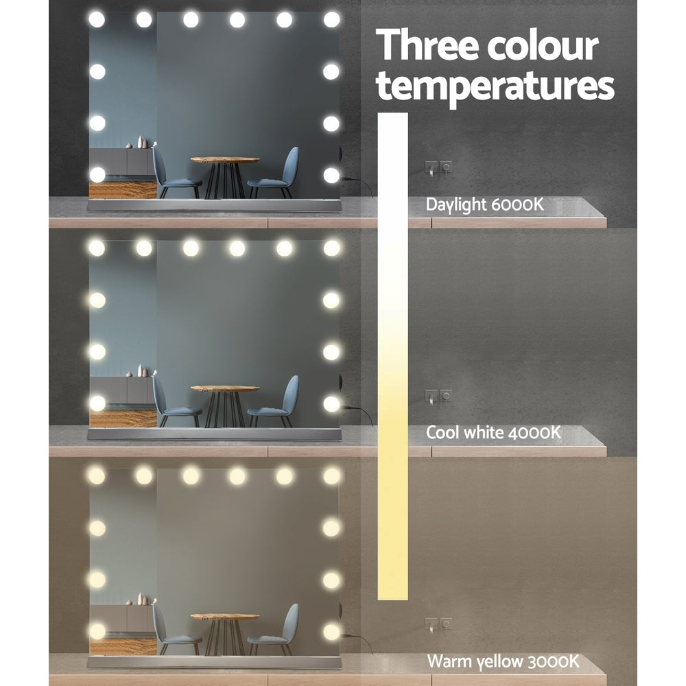 Embellir Makeup Mirror 58x46cm Hollywood Vanity with LED Light Tabletop Wall-Makeup Mirrors-PEROZ Accessories