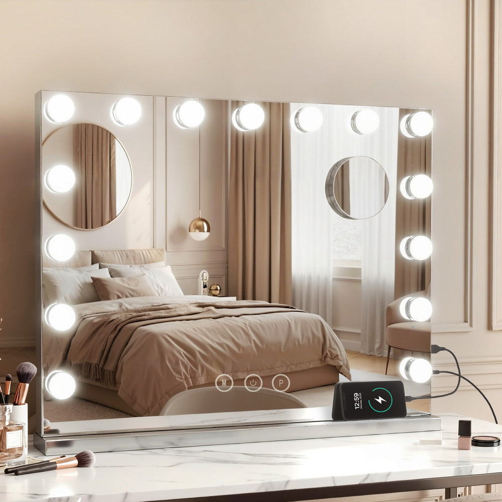 Embellir Makeup Mirror 58x46cm Hollywood Vanity with LED Light Tabletop Wall-Makeup Mirrors-PEROZ Accessories