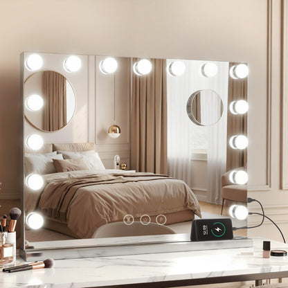 Embellir Makeup Mirror 58x46cm Hollywood Vanity with LED Light Tabletop Wall-Makeup Mirrors-PEROZ Accessories
