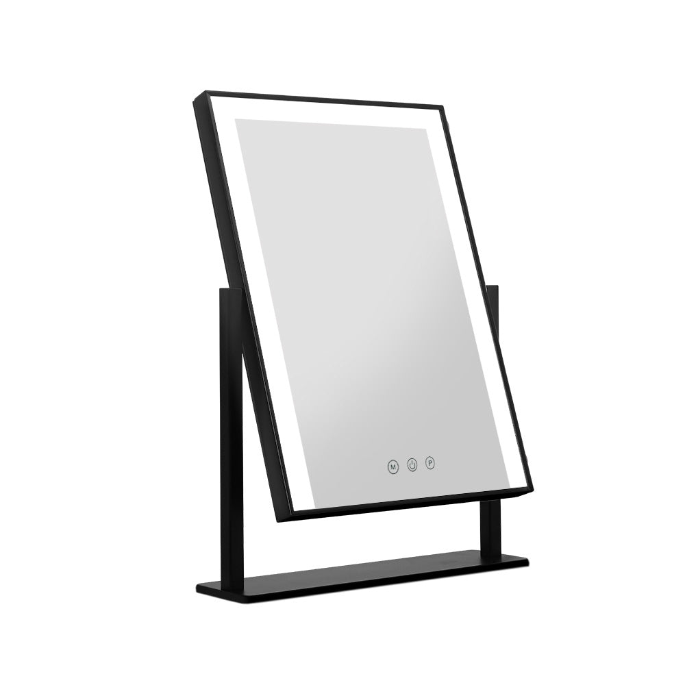 Embellir Makeup Mirror 25x30cm Hollywood Vanity with LED Light Rotation Black-Makeup Mirrors-PEROZ Accessories