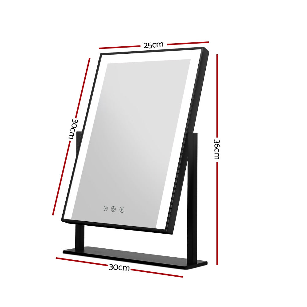 Embellir Makeup Mirror 25x30cm Hollywood Vanity with LED Light Rotation Black-Makeup Mirrors-PEROZ Accessories