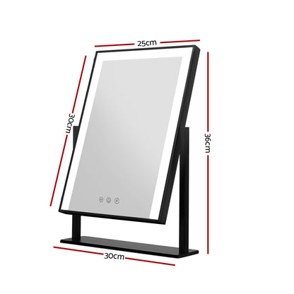 Embellir Makeup Mirror 25x30cm Hollywood Vanity with LED Light Rotation Black-Makeup Mirrors-PEROZ Accessories