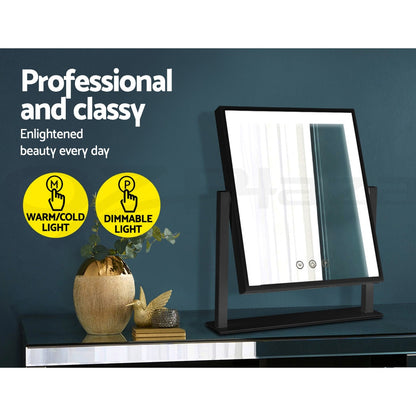Embellir Makeup Mirror 25x30cm Hollywood Vanity with LED Light Rotation Black-Makeup Mirrors-PEROZ Accessories