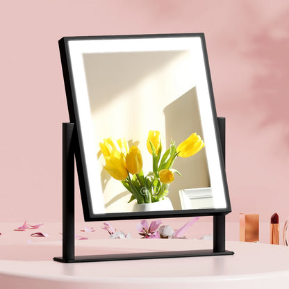 Embellir Makeup Mirror 25x30cm Hollywood Vanity with LED Light Rotation Black-Makeup Mirrors-PEROZ Accessories