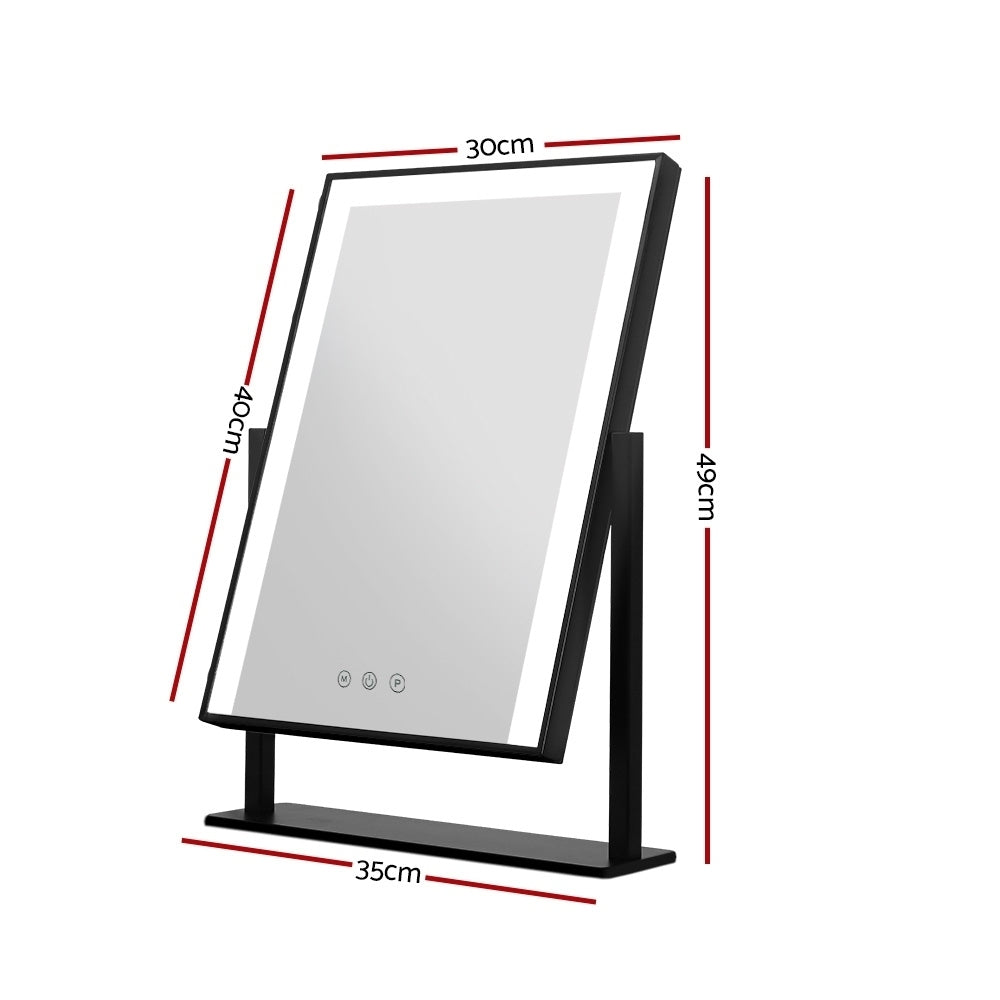 Embellir Makeup Mirror 30x40cm Hollywood Vanity with LED Light Rotation Black-Makeup Mirrors-PEROZ Accessories