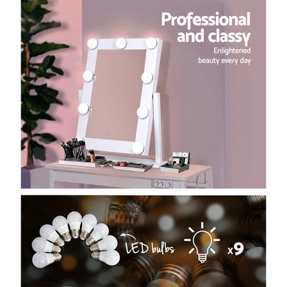 Embellir Makeup Mirror 30x38cm Hollywood Vanity with LED Light Rotation Tabletop-Makeup Mirrors-PEROZ Accessories