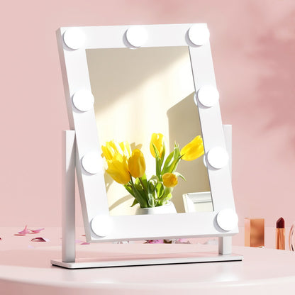 Embellir Makeup Mirror 30x38cm Hollywood Vanity with LED Light Rotation Tabletop-Makeup Mirrors-PEROZ Accessories