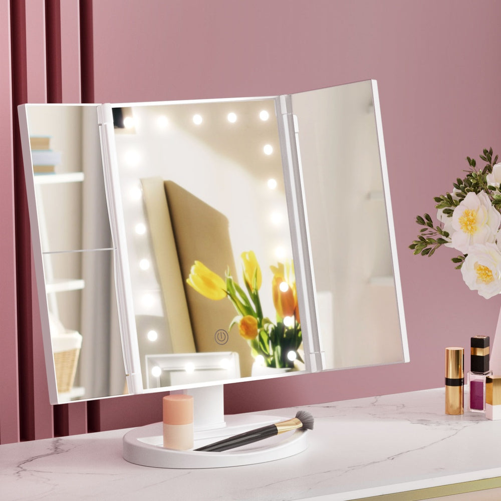 Embellir Tri-fold Makeup Mirror 1X2X3X Magnifying with LED Light Travel Portable-Makeup Mirrors-PEROZ Accessories