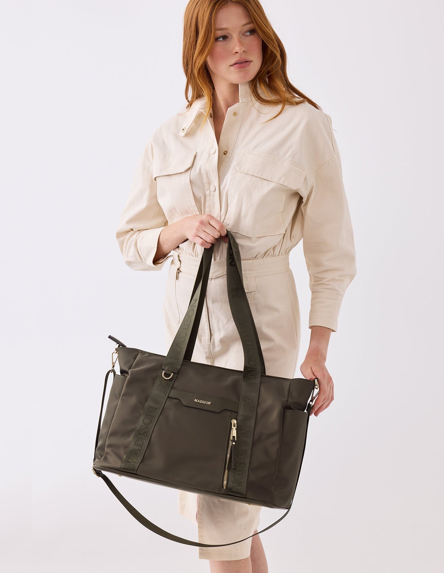 Anita Large Nylon Tote Bag With Monogram Webbing Strap-Handbags-PEROZ Accessories