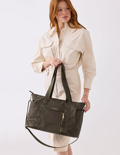 Anita Large Nylon Tote Bag With Monogram Webbing Strap-Handbags-PEROZ Accessories