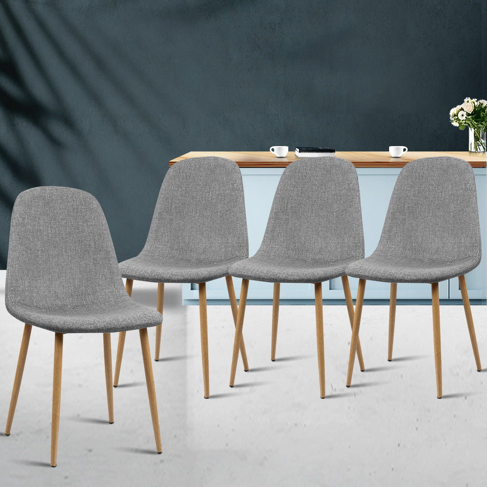 Artiss Dining Chairs Set of 4 Linen Curved Slope Grey-Dining Chairs-PEROZ Accessories