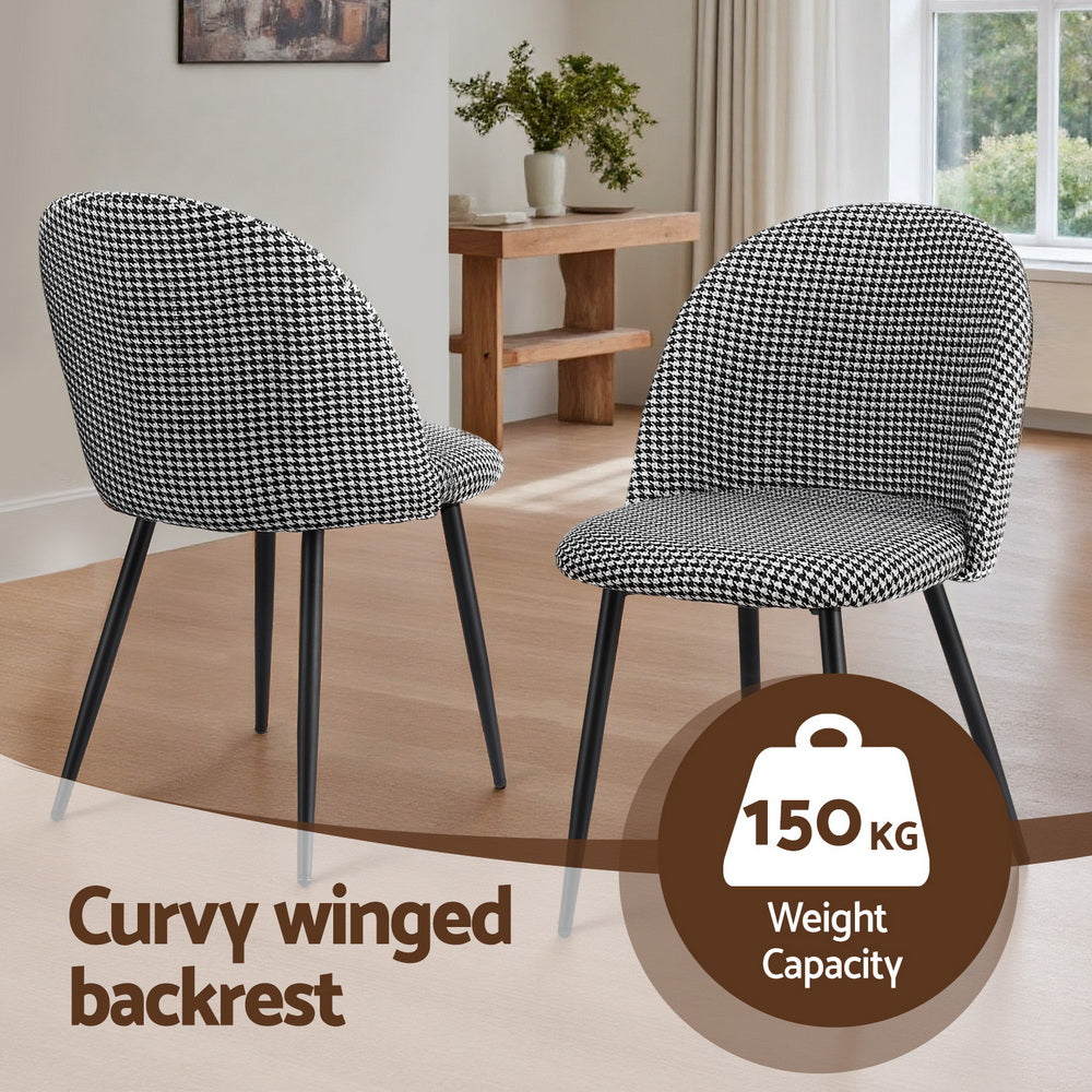 Artiss Dining Chairs Set of 2 Linen Solid Curved Houndstooth-Furniture &gt; Dining &gt; Kitchen &amp; Dining Chairs-PEROZ Accessories
