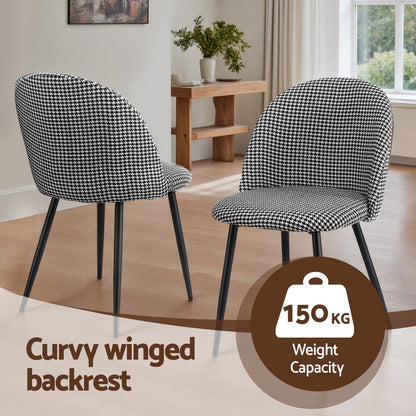 Artiss Dining Chairs Set of 2 Linen Solid Curved Houndstooth-Furniture &gt; Dining &gt; Kitchen &amp; Dining Chairs-PEROZ Accessories