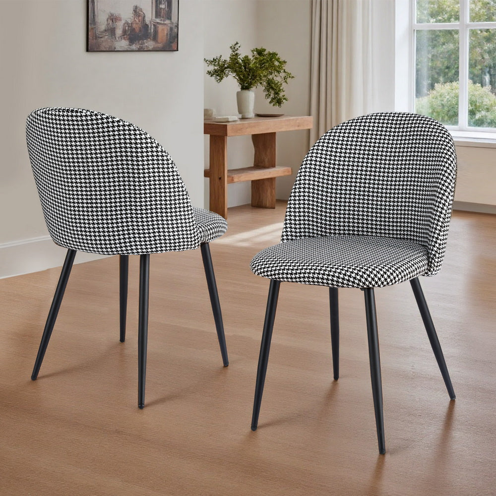 Artiss Dining Chairs Set of 2 Linen Solid Curved Houndstooth-Furniture &gt; Dining &gt; Kitchen &amp; Dining Chairs-PEROZ Accessories