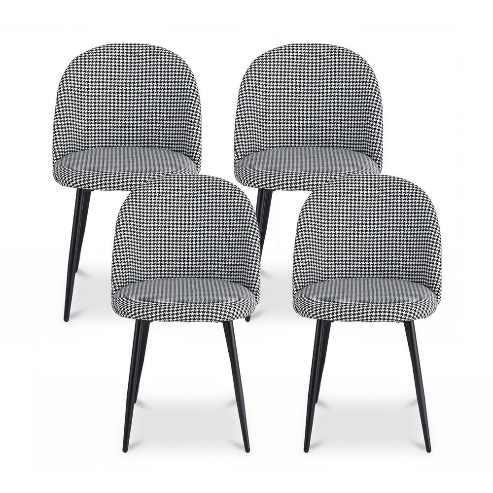 Artiss Dining Chairs Set of 4 Linen Solid Curved Houndstooth-Furniture &gt; Dining &gt; Kitchen &amp; Dining Chairs-PEROZ Accessories