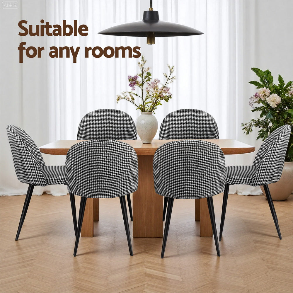 Artiss Dining Chairs Set of 4 Linen Solid Curved Houndstooth-Furniture &gt; Dining &gt; Kitchen &amp; Dining Chairs-PEROZ Accessories