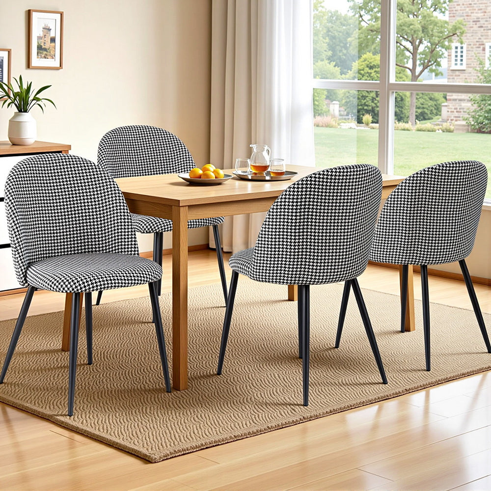 Artiss Dining Chairs Set of 4 Linen Solid Curved Houndstooth-Furniture &gt; Dining &gt; Kitchen &amp; Dining Chairs-PEROZ Accessories