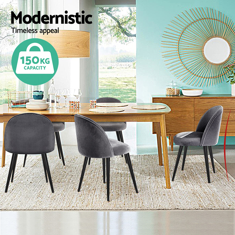 Artiss Dining Chairs Set of 4 Velvet Solid Curved Dark Grey-Furniture &gt; Dining &gt; Kitchen &amp; Dining Chairs-PEROZ Accessories