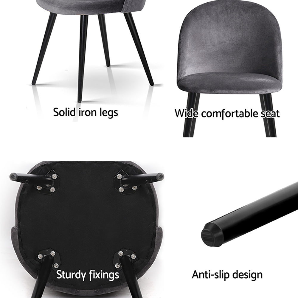 Artiss Dining Chairs Set of 4 Velvet Solid Curved Dark Grey-Furniture &gt; Dining &gt; Kitchen &amp; Dining Chairs-PEROZ Accessories