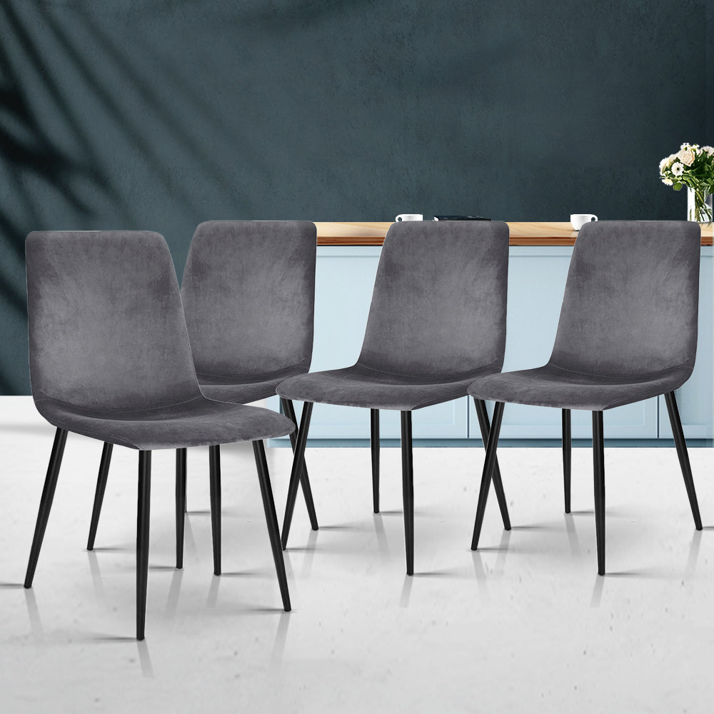 Artiss Dining Chairs Set of 4 Velvet Horizontal Slope Grey-Dining Sets-PEROZ Accessories