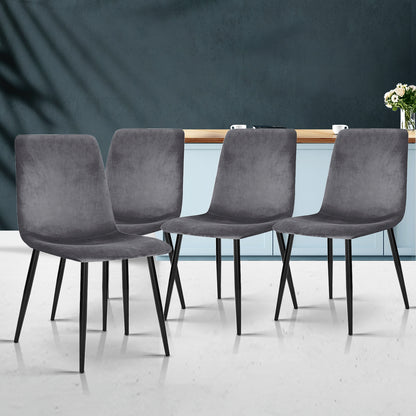 Artiss Dining Chairs Set of 4 Velvet Horizontal Slope Grey-Dining Sets-PEROZ Accessories