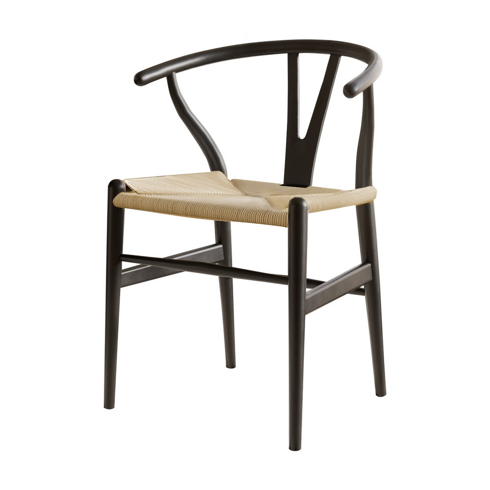 1x Artiss Dining Chair Wooden Rattan Wishbone Black-Furniture &gt; Dining &gt; Kitchen &amp; Dining Chairs-PEROZ Accessories