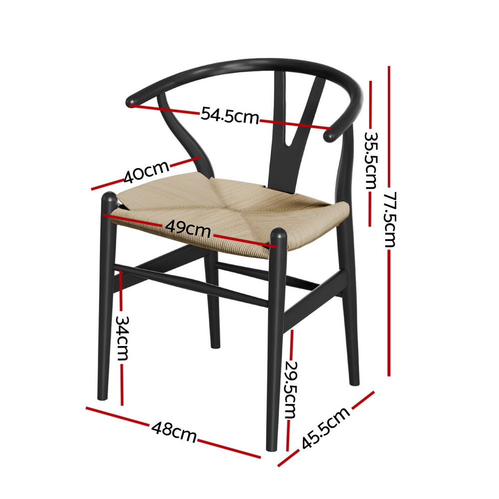 1x Artiss Dining Chair Wooden Rattan Wishbone Black-Furniture &gt; Dining &gt; Kitchen &amp; Dining Chairs-PEROZ Accessories